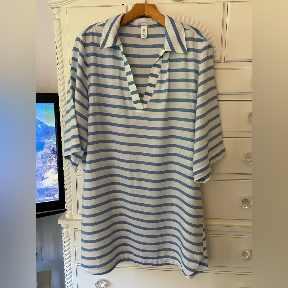 Blue and White Striped Tunic Dress